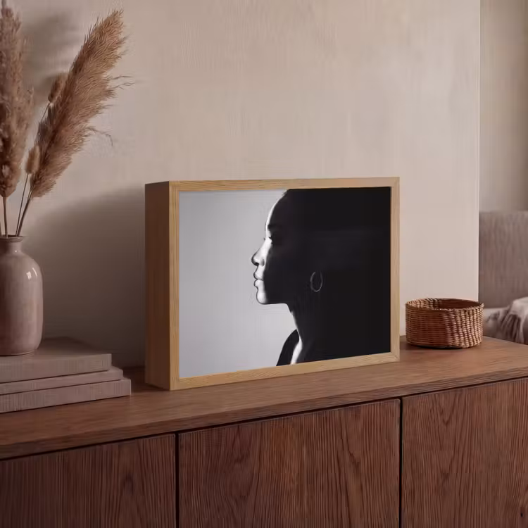 Vrouw - Profiel - Mensen - Zwart-wit Light Box met batterij (Wandlamp) middel -sfeer2