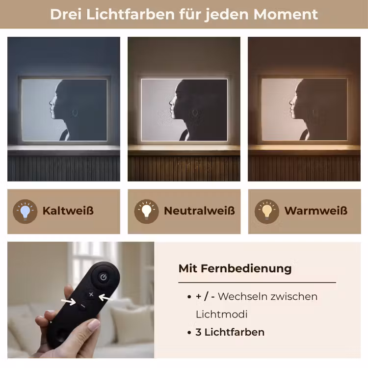 Vrouw - Profiel - Mensen - Zwart-wit Light Box met batterij (Wandlamp) middel -USP_lichtkleurDE