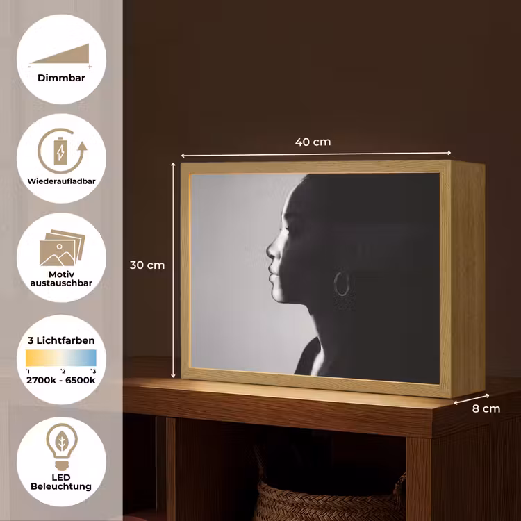 Vrouw - Profiel - Mensen - Zwart-wit Light Box met batterij (Wandlamp) middel -USP_websiteoverzichtDE
