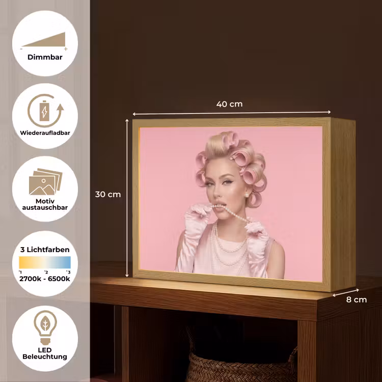 Vrouw - Roze - Parelketting - Krulspelden Light Box met batterij (Wandlamp) middel -USP_websiteoverzichtDE