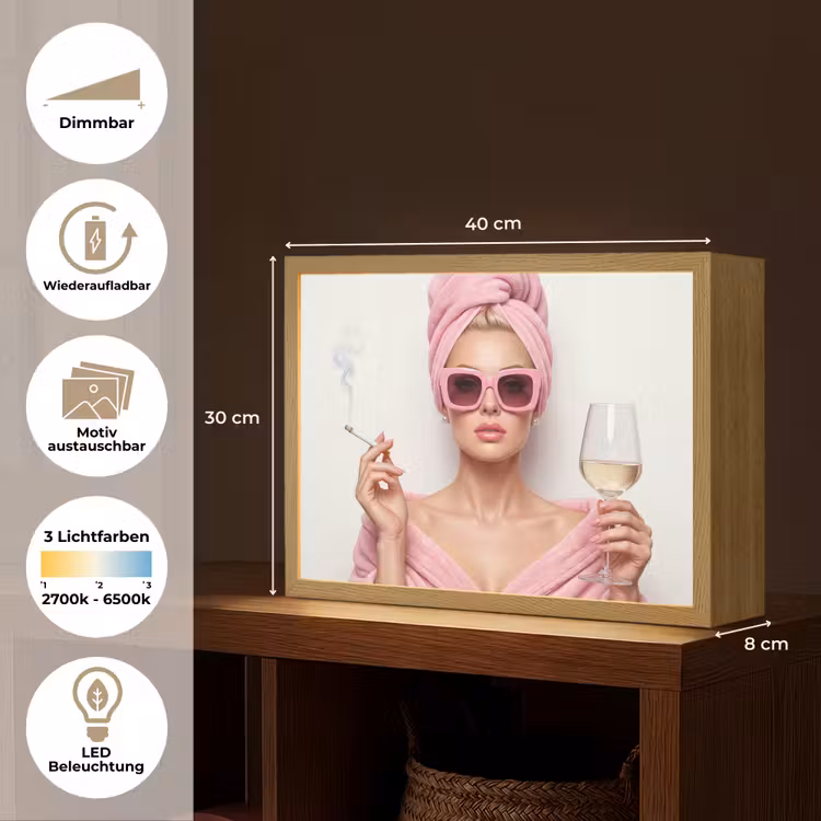 Vrouw - Roze - Wijn - Zonnebril Light Box met batterij (Wandlamp) middel -USP_websiteoverzichtDE
