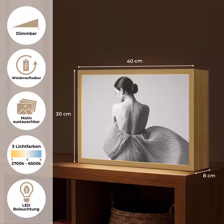 Vrouw - Rug - Textuur - Zwart - Wit - Elegant Light Box met batterij (Wandlamp) middel -USP_websiteoverzichtDE