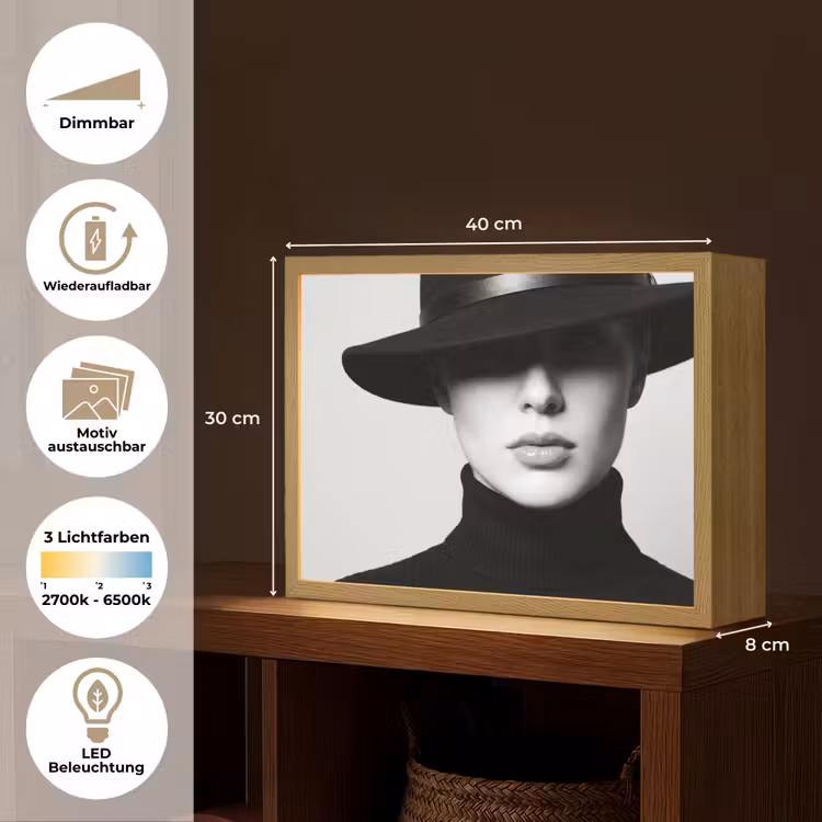 Vrouw - Schaduw - Zwart - Wit - Mysterieus Light Box met batterij (Wandlamp) middel -USP_websiteoverzichtDE