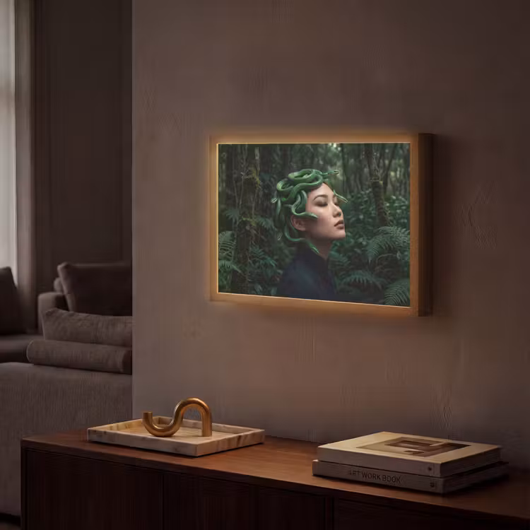 Vrouw - Slang - Natuur - Mystiek - Groen Light Box met batterij (Wandlamp) middel -sfeer1