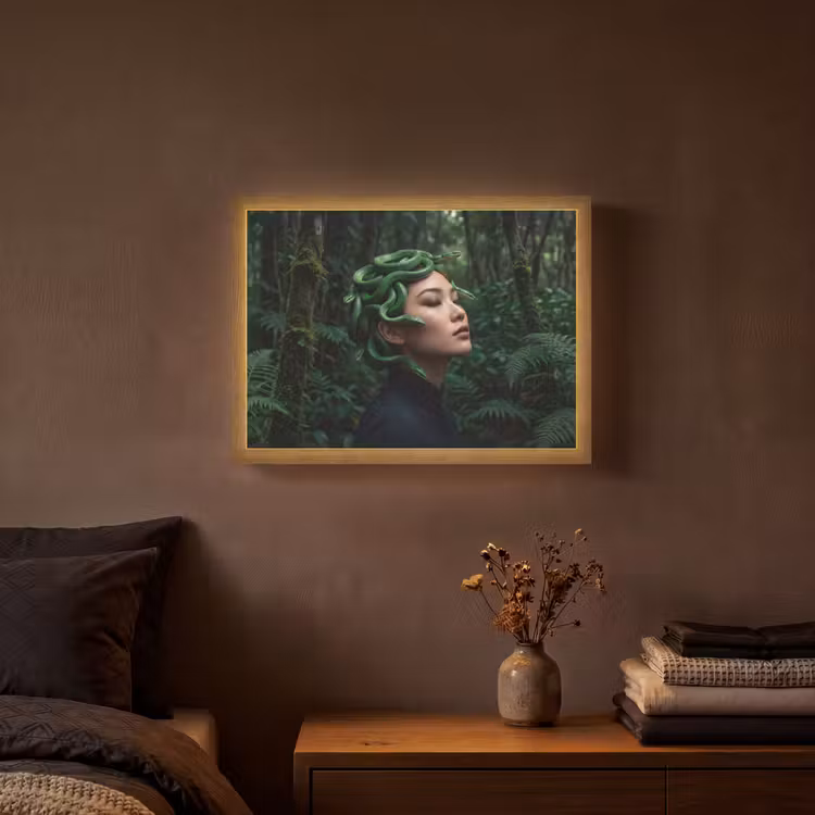 Vrouw - Slang - Natuur - Mystiek - Groen Light Box met batterij (Wandlamp) middel -sfeer4