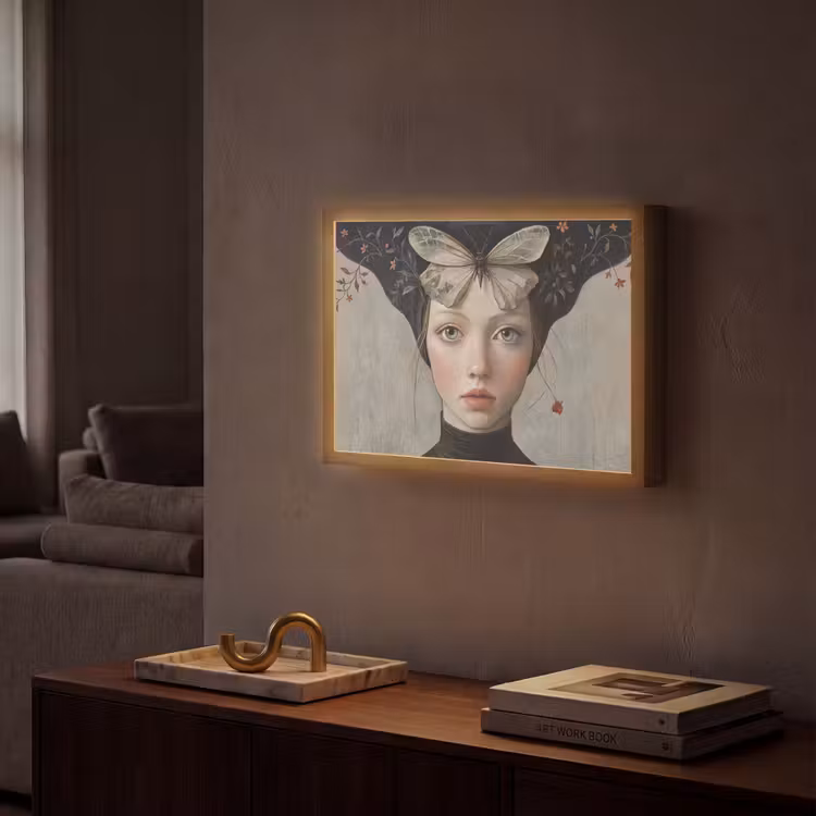 Woman - Butterfly - Art - Classic - Muted Light Box met batterij (Wandlamp) middel -sfeer1