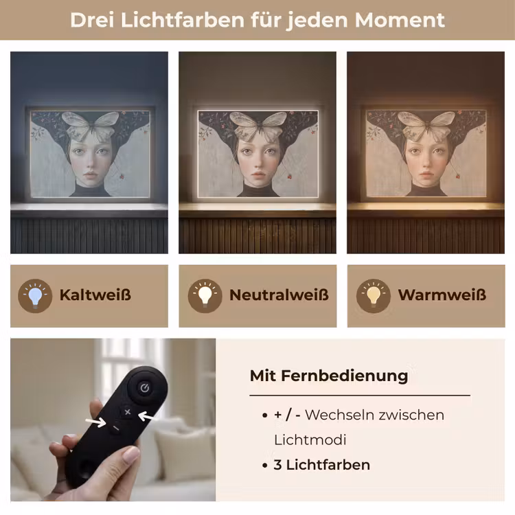 Woman - Butterfly - Art - Classic - Muted Light Box met batterij (Wandlamp) middel -USP_lichtkleurDE