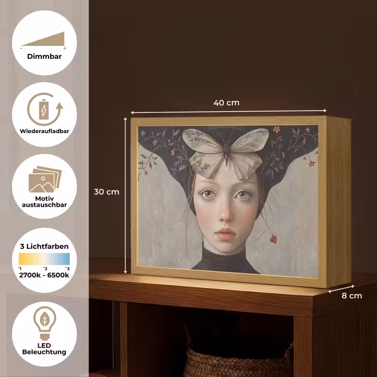 Woman - Butterfly - Art - Classic - Muted Light Box met batterij (Wandlamp) middel -USP_websiteoverzichtDE