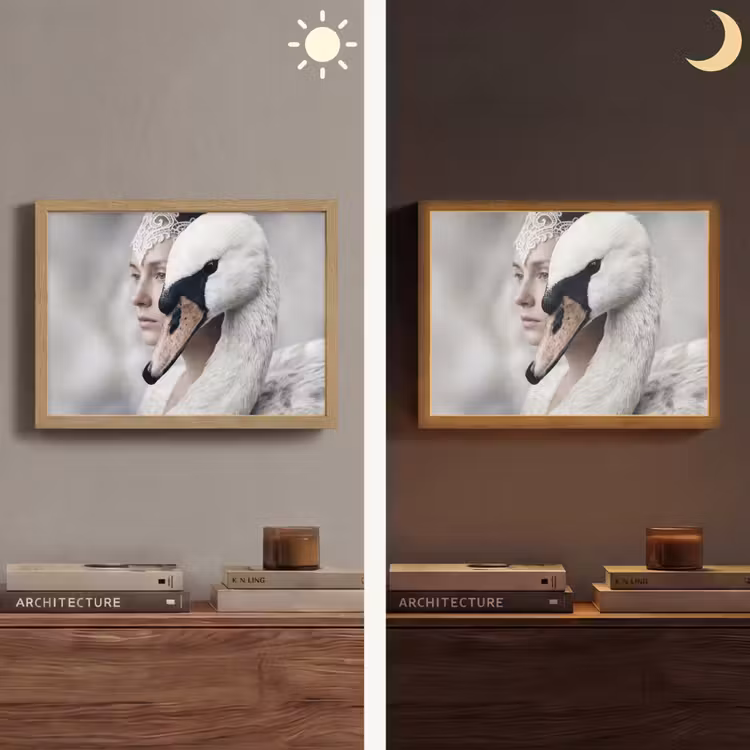 Vrouw - Zwaan - Wit Light Box met batterij (Wandlamp) middel -sfeer3