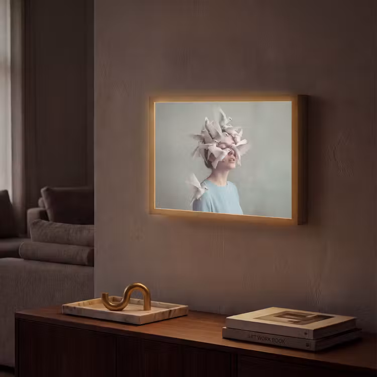 Vrouw - Vogels - Abstract - Modern - Wit Light Box met batterij (Wandlamp) middel -sfeer1