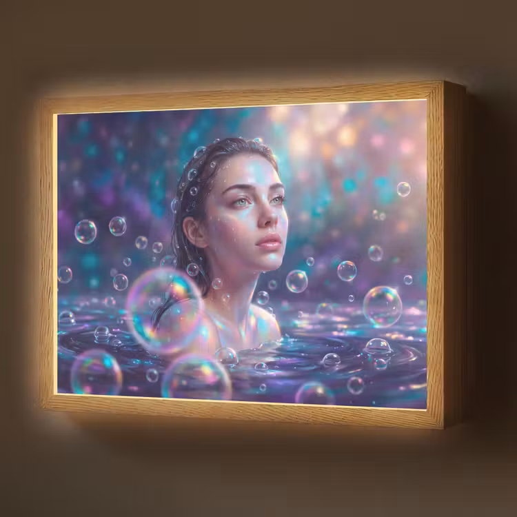 Vrouw - Water - Portret - Kleurrijk - Modern Light Box met batterij (Wandlamp) middel -z3d_website