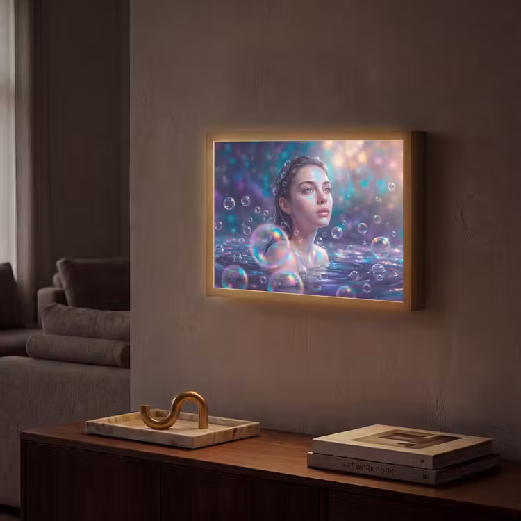 Vrouw - Water - Portret - Kleurrijk - Modern Light Box met batterij (Wandlamp) middel -sfeer1