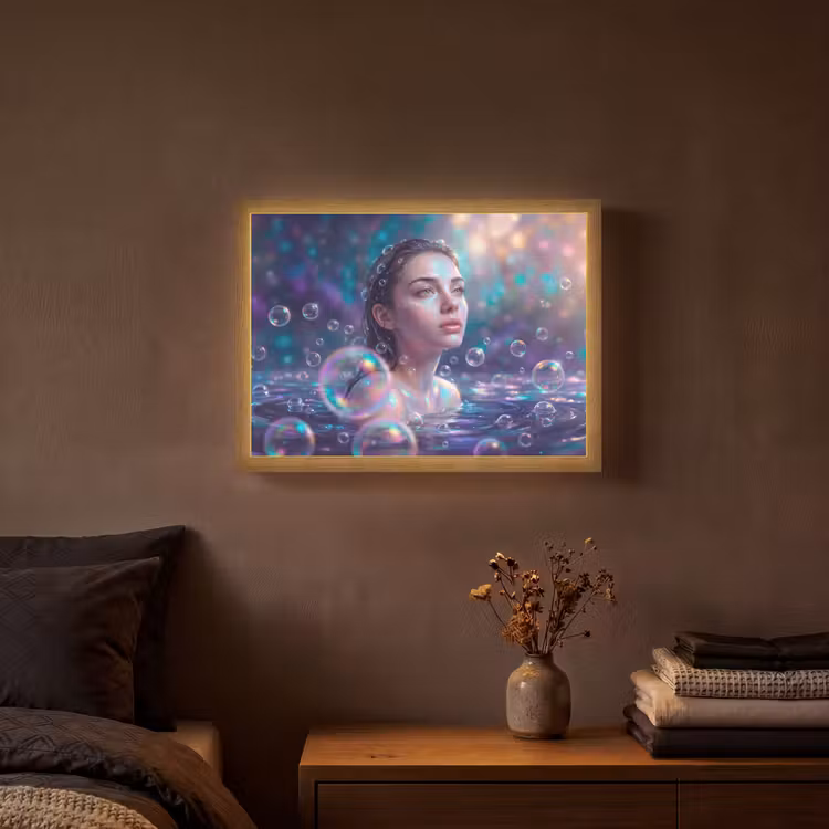 Vrouw - Water - Portret - Kleurrijk - Modern Light Box met batterij (Wandlamp) middel -sfeer4