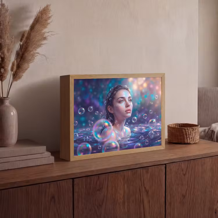 Vrouw - Water - Portret - Kleurrijk - Modern Light Box met batterij (Wandlamp) middel -sfeer2