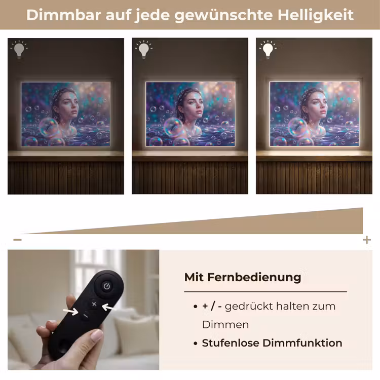 Vrouw - Water - Portret - Kleurrijk - Modern Light Box met batterij (Wandlamp) middel -USP_dimbaarDE