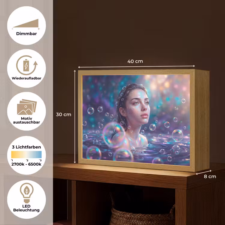 Vrouw - Water - Portret - Kleurrijk - Modern Light Box met batterij (Wandlamp) middel -USP_websiteoverzichtDE