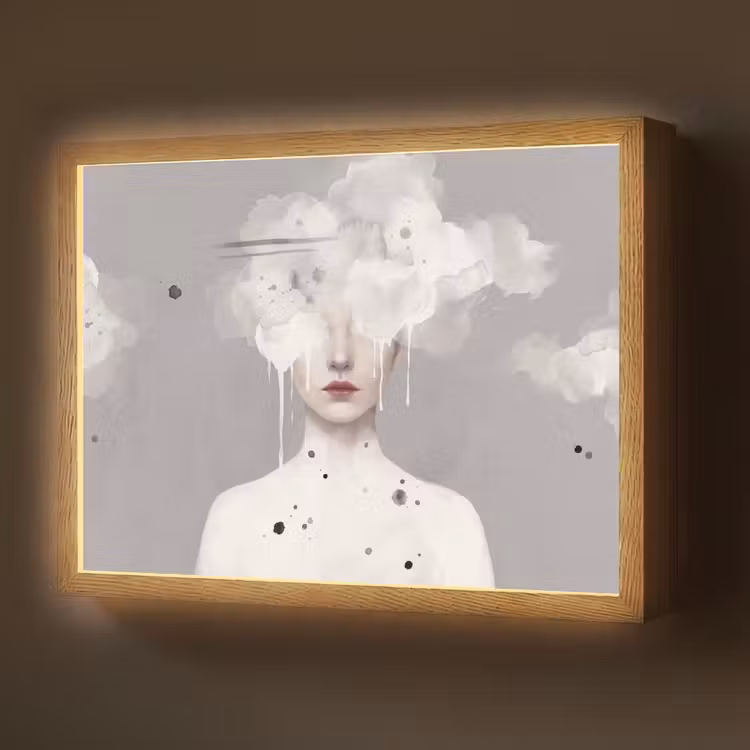 Vrouw - Wolk - Grijs Light Box met batterij (Wandlamp) middel -z3d_website