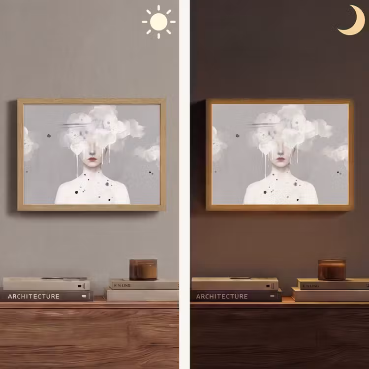 Vrouw - Wolk - Grijs Light Box met batterij (Wandlamp) middel -sfeer3