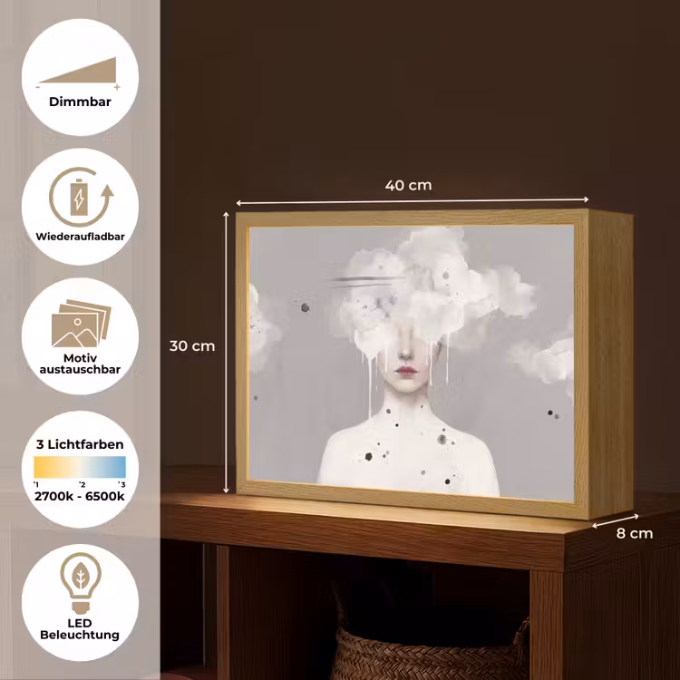 Vrouw - Wolk - Grijs Light Box met batterij (Wandlamp) middel -USP_websiteoverzichtDE