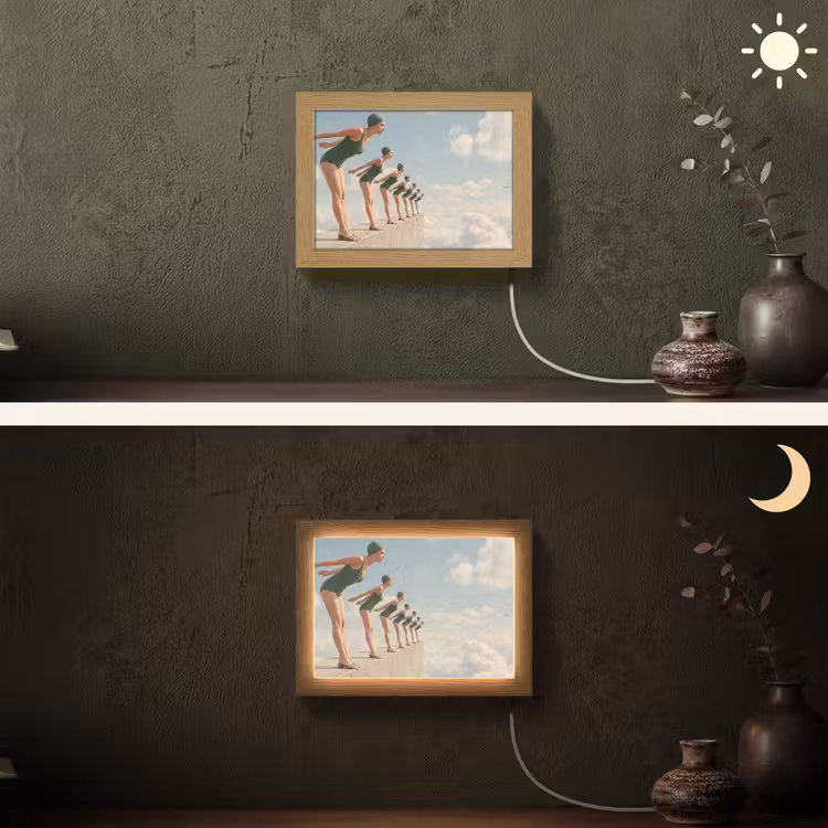 Lightbox - Wandleuchte - Frauen – Tauchhaltung – Wolken - Vrouwen - Duikhouding - Wolken Light Box met kabel (Wandlamp) klein