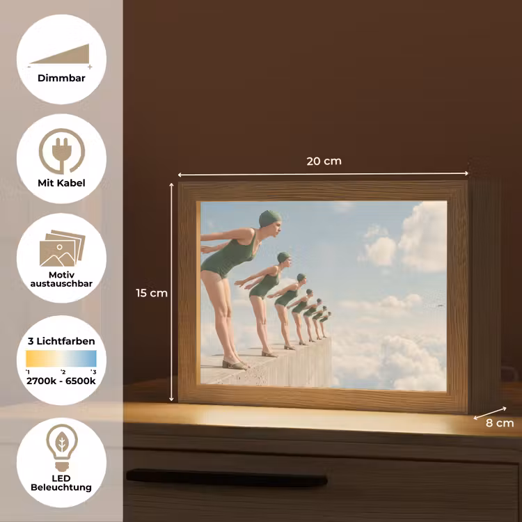 Lightbox - Wandleuchte - Frauen – Tauchhaltung – Wolken - Vrouwen - Duikhouding - Wolken Light Box met kabel (Wandlamp) klein