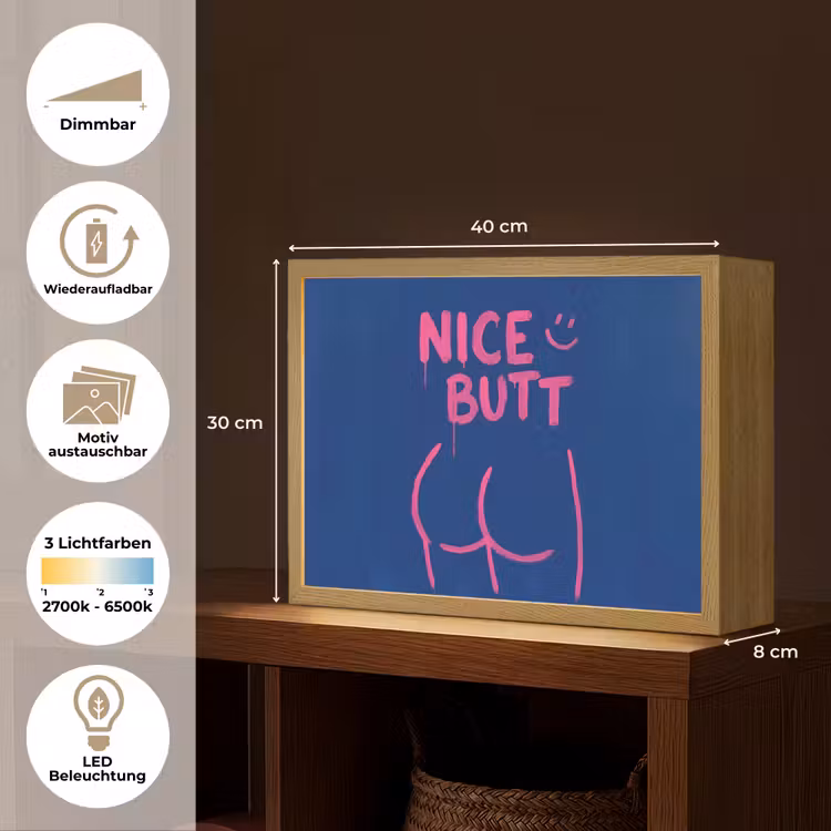 Brutaal - Grappig - Blauw Light Box met batterij (Wandlamp) middel -USP_websiteoverzichtDE