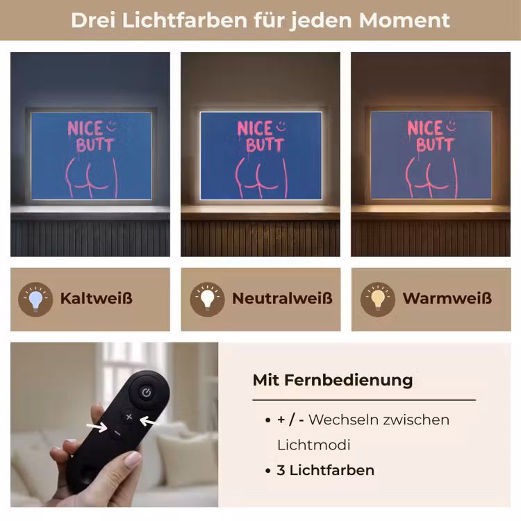 Brutaal - Grappig - Blauw Light Box met batterij (Wandlamp) middel -USP_lichtkleurDE