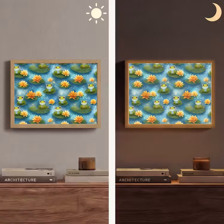 Kikker - Lelies - Groen Light Box met batterij (Wandlamp) middel 907 -sfeer3