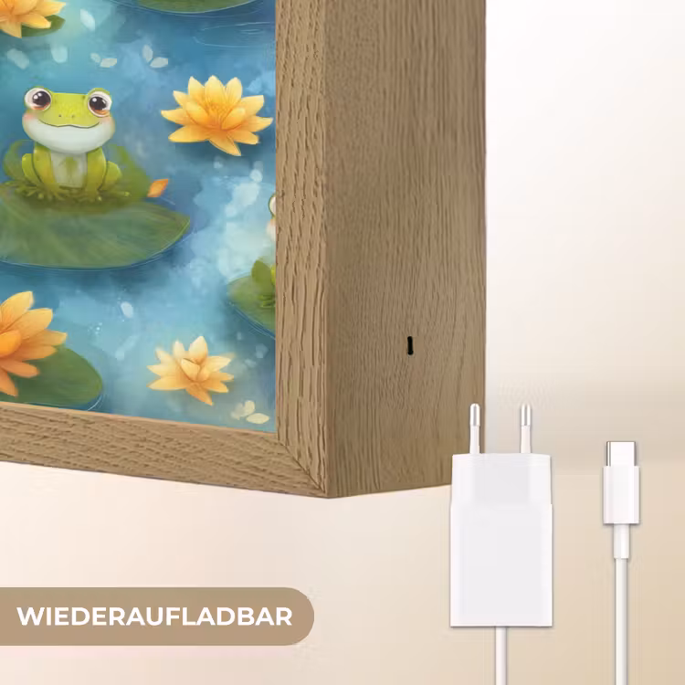 Kikker - Lelies - Groen Light Box met batterij (Wandlamp) middel 907 -USP_websiteoplaadbaarDE