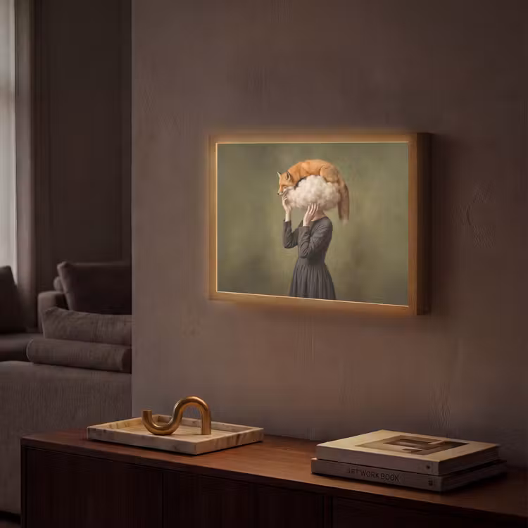 Vos - Surrealistisch - Groen Light Box met batterij (Wandlamp) middel -sfeer1
