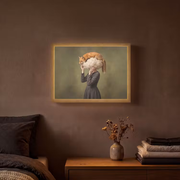 Vos - Surrealistisch - Groen Light Box met batterij (Wandlamp) middel -sfeer4