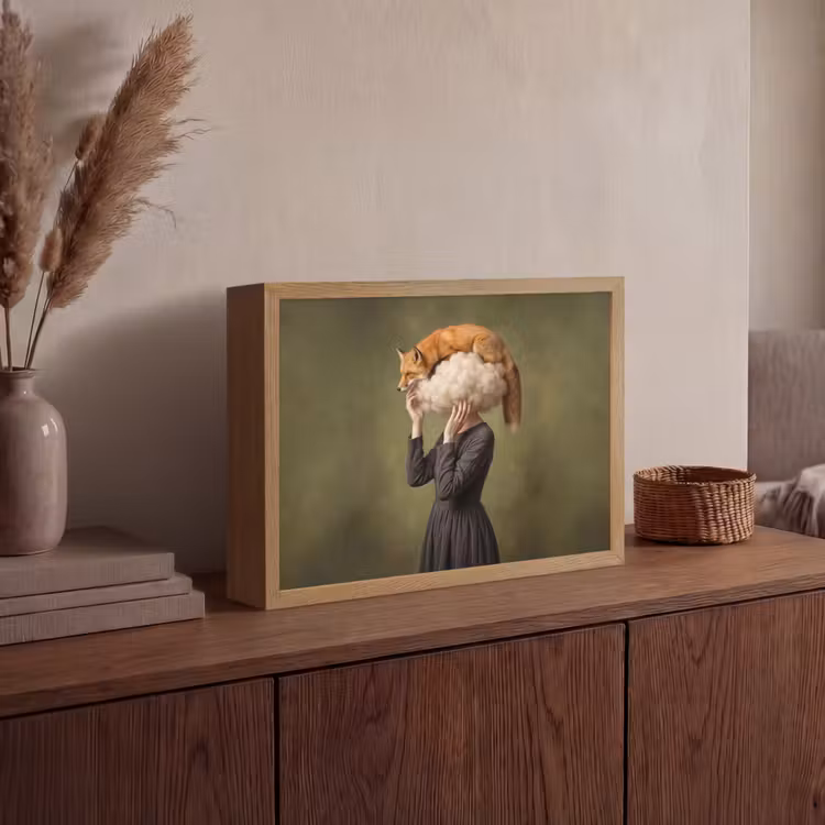 Vos - Surrealistisch - Groen Light Box met batterij (Wandlamp) middel -sfeer2