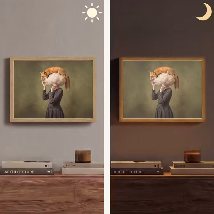 Vos - Surrealistisch - Groen Light Box met batterij (Wandlamp) middel -sfeer3
