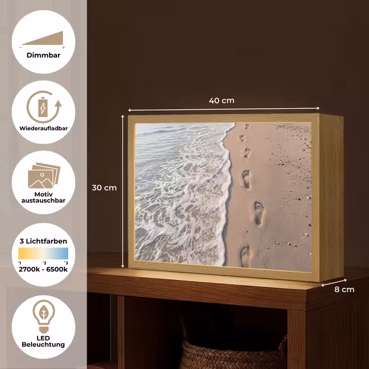 Voetstappen - Vloedlijn - Zee Light Box met batterij (Wandlamp) middel -USP_websiteoverzichtDE