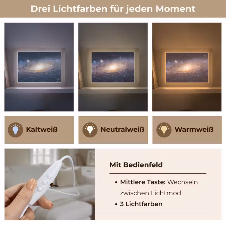 Lightbox - Wandleuchte - Galaxie – Weltraum – Kosmos - Sterrenstelsel - Ruimte - Kosmos Light Box met kabel (Wandlamp) klein