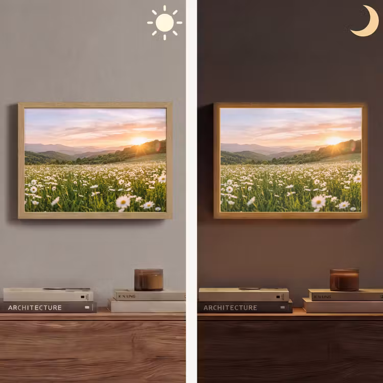 Madelief - Veld - Heuvels - Groen Light Box met batterij (Wandlamp) middel -sfeer3