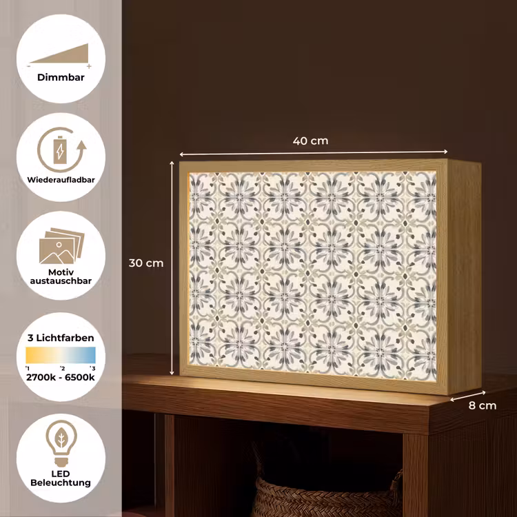 Floraal - Patroon - Kleurrijk Light Box met batterij (Wandlamp) middel 907 -USP_websiteoverzichtDE
