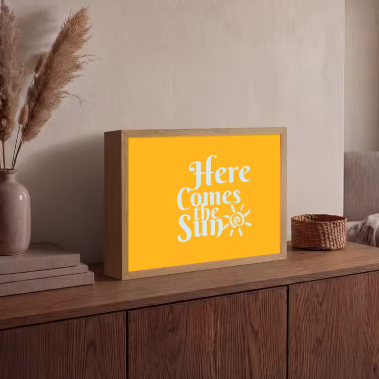 Geel - Blauw - Here comes the sun Light Box met batterij (Wandlamp) middel -sfeer2