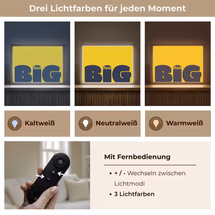 Geel - Think big - Grafisch Light Box met batterij (Wandlamp) middel -USP_lichtkleurDE