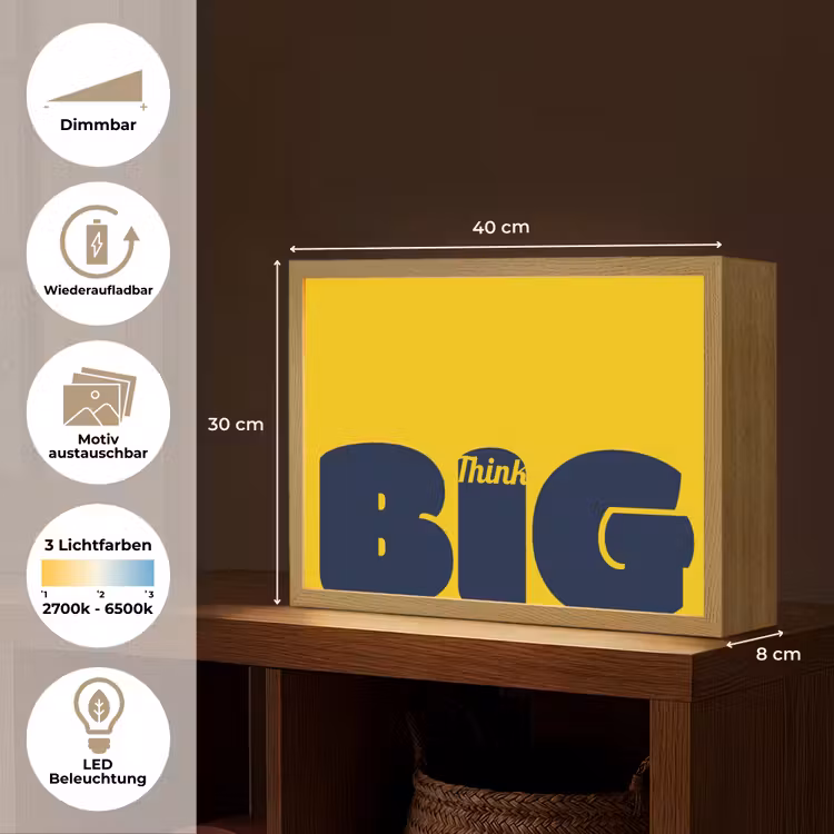 Geel - Think big - Grafisch Light Box met batterij (Wandlamp) middel -USP_websiteoverzichtDE