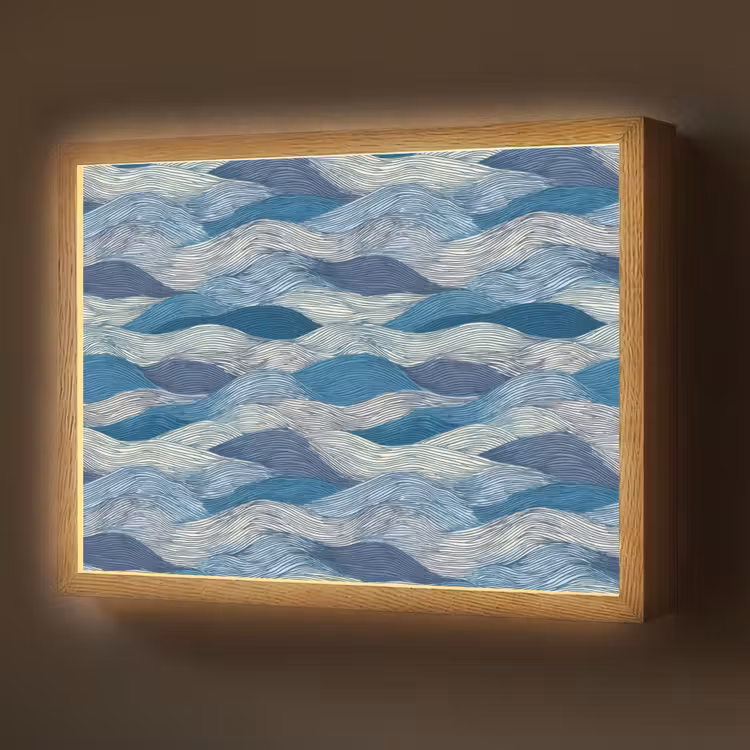 Getekend - Blauw - Wit - Golvend - Streepjes Light Box met batterij (Wandlamp) middel 907 -z3d_website