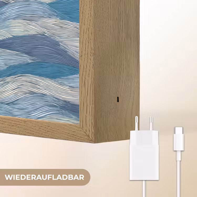 Getekend - Blauw - Wit - Golvend - Streepjes Light Box met batterij (Wandlamp) middel 907 -USP_websiteoplaadbaarDE