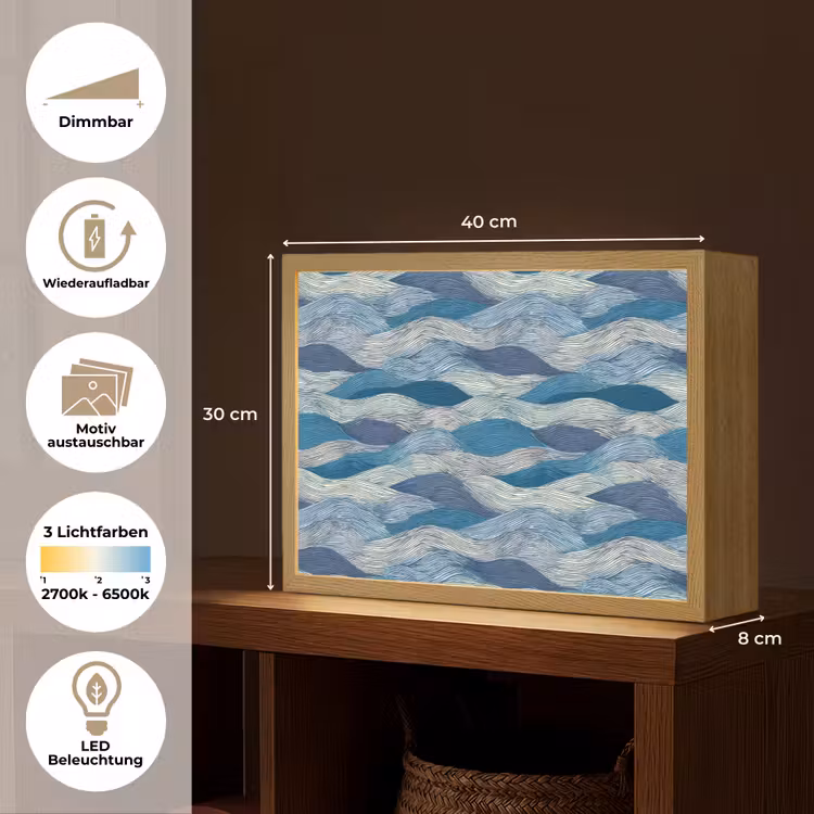 Getekend - Blauw - Wit - Golvend - Streepjes Light Box met batterij (Wandlamp) middel 907 -USP_websiteoverzichtDE