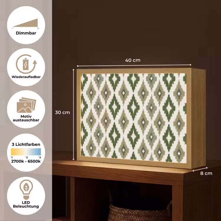Geografisch - Ruitmotief - Groen Light Box met batterij (Wandlamp) middel 907 -USP_websiteoverzichtDE