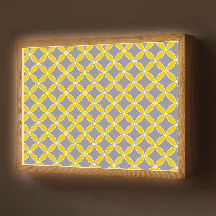 Geometrisch - Cirkels - Modern - Grijs - Geel Light Box met batterij (Wandlamp) middel 907 -z3d_website