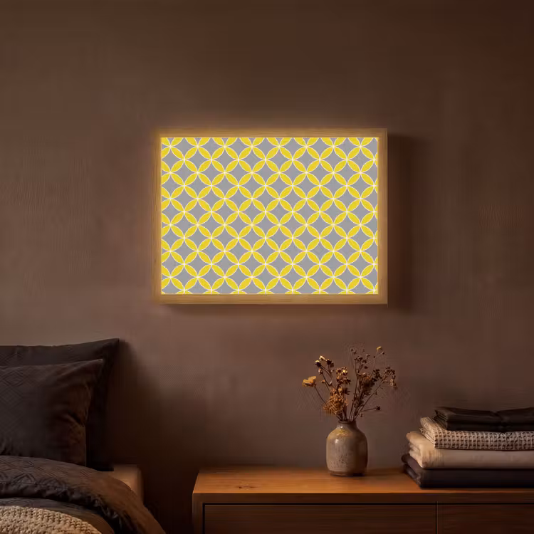 Geometrisch - Cirkels - Modern - Grijs - Geel Light Box met batterij (Wandlamp) middel 907 -sfeer4