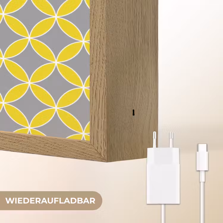 Geometrisch - Cirkels - Modern - Grijs - Geel Light Box met batterij (Wandlamp) middel 907 -USP_websiteoplaadbaarDE