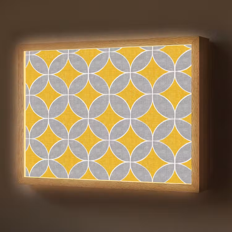 Geometrisch - Cirkels - Textuur - Grijs - Geel Light Box met batterij (Wandlamp) middel 907 -z3d_website