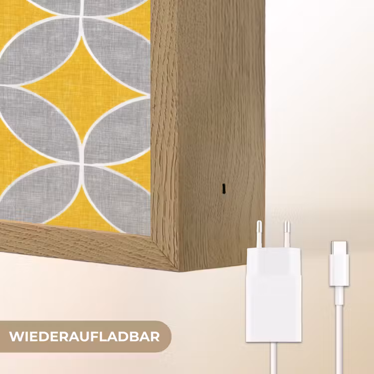 Geometrisch - Cirkels - Textuur - Grijs - Geel Light Box met batterij (Wandlamp) middel 907 -USP_websiteoplaadbaarDE