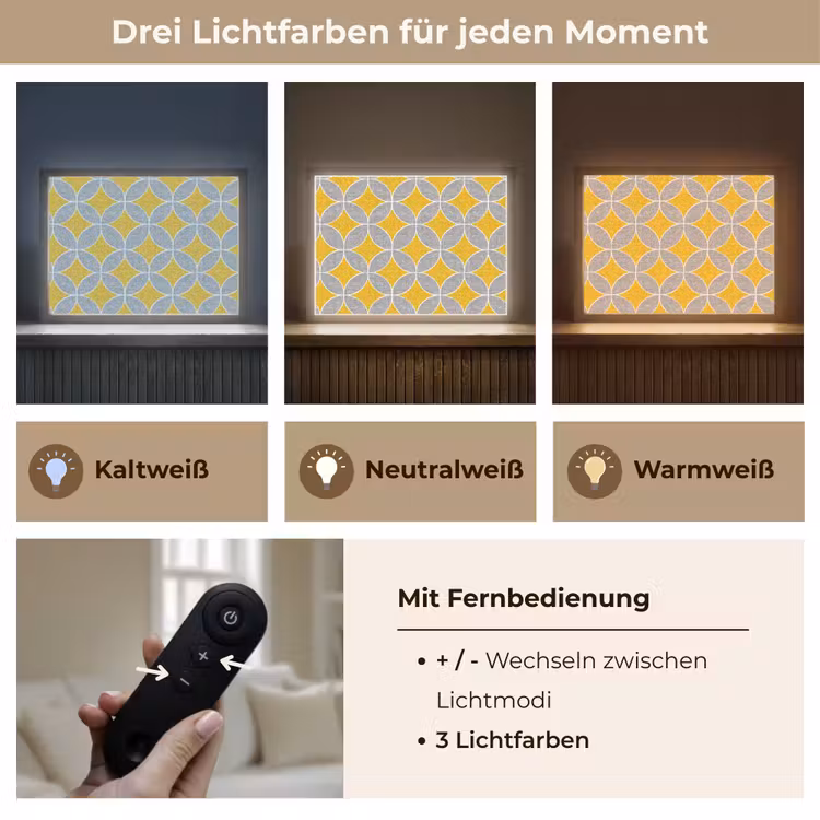 Geometrisch - Cirkels - Textuur - Grijs - Geel Light Box met batterij (Wandlamp) middel 907 -USP_lichtkleurDE